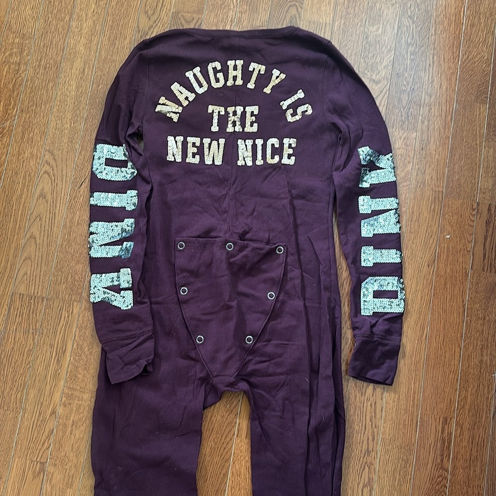 Victoria’s Secret Maroon Sequin Onesie Thermal Sleepware
